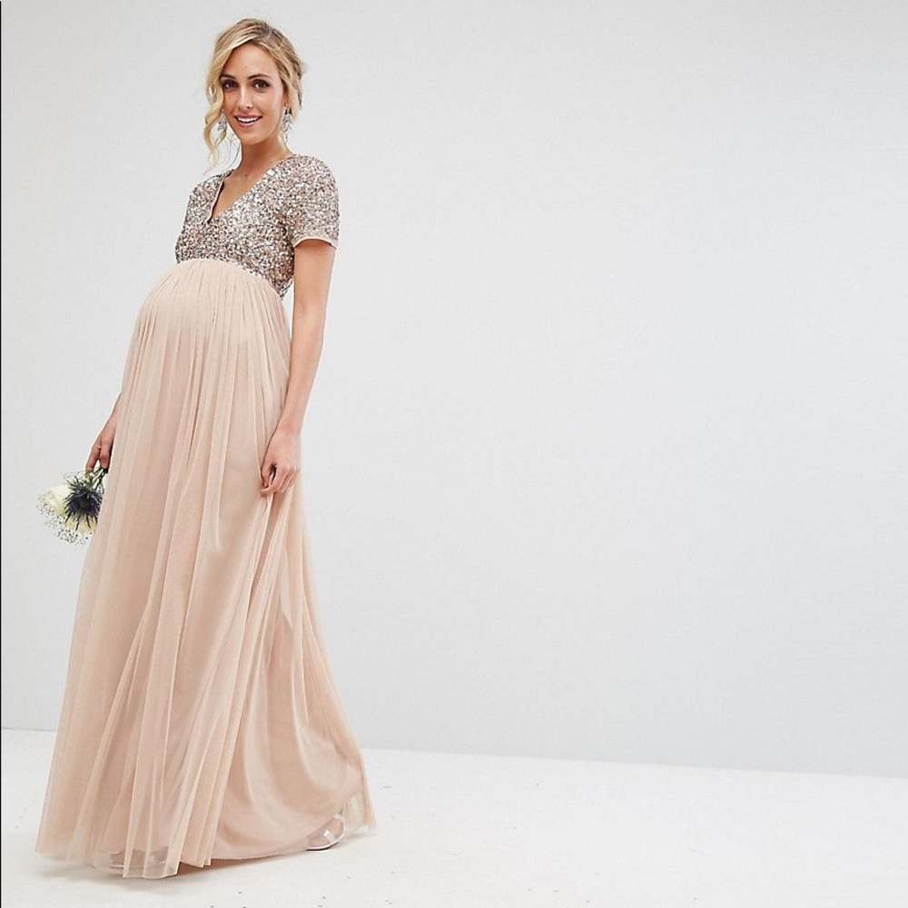 ASOS Maya Maternity V Neck Maxi Tulle Dress